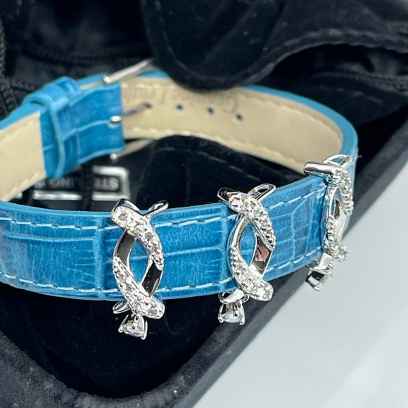 Vintage QVC Diamonique Crocodile-Embossed Leather Bracelet - Picture 5 of 11